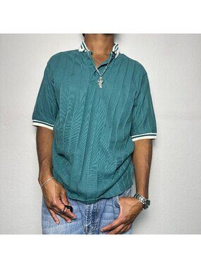 VTG Dunbrooke John Deere Men L Teal Green Polo Shirt Short Sleeve 90s Cotton